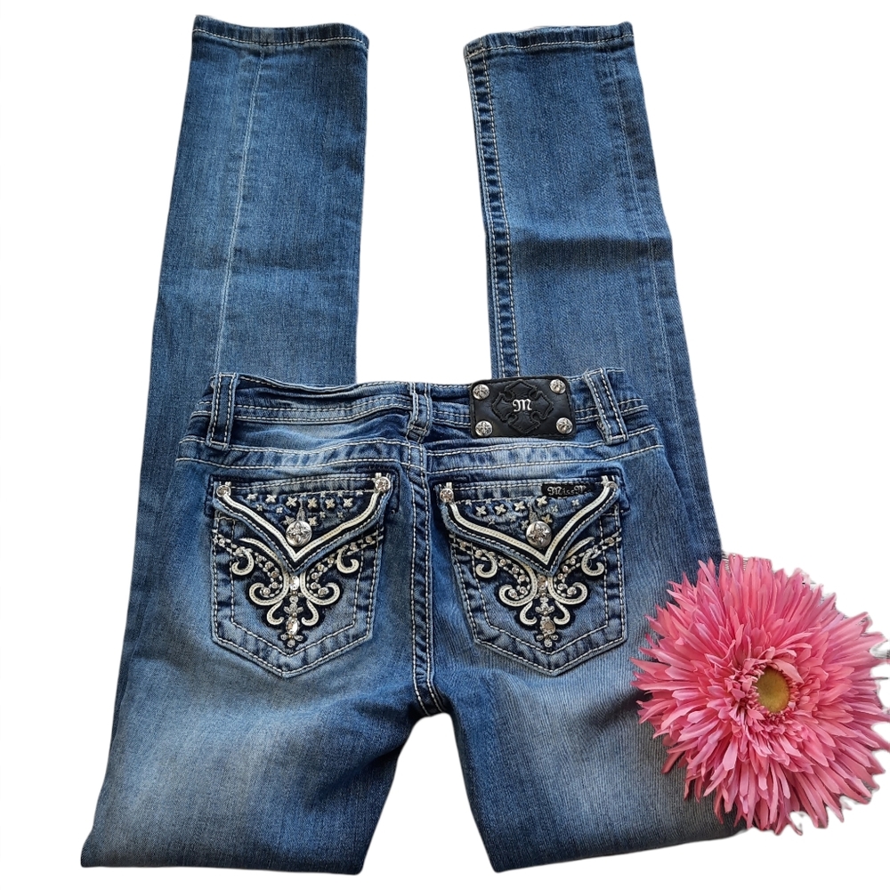 Miss Me Rhinestones flap pockets  Skinny Jeans 14